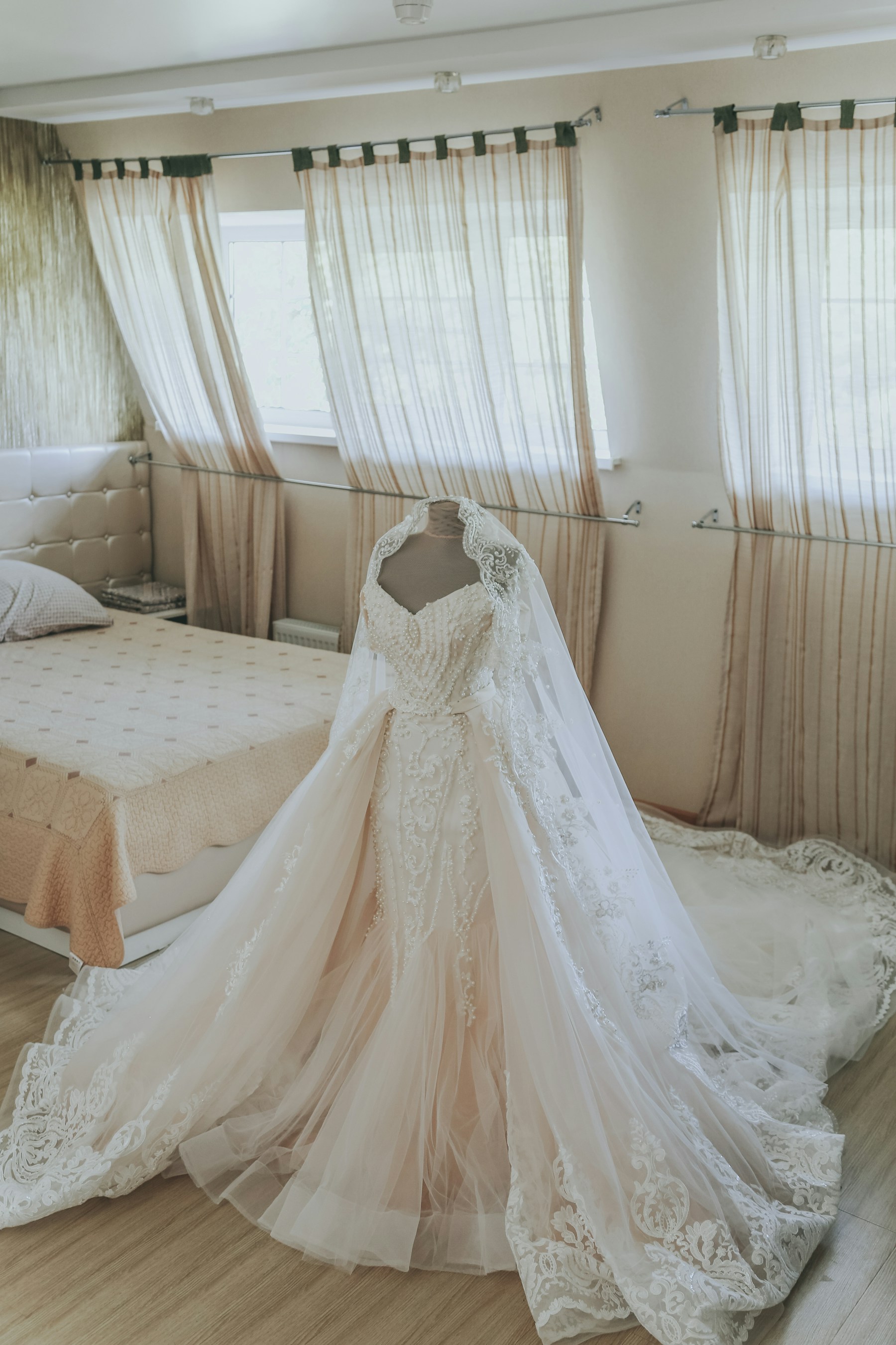 Bride wearing an elegant gown in natural light